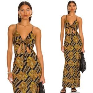 NWT AMUSE SOCIETY Palm Printed Tied Front Dress in Black